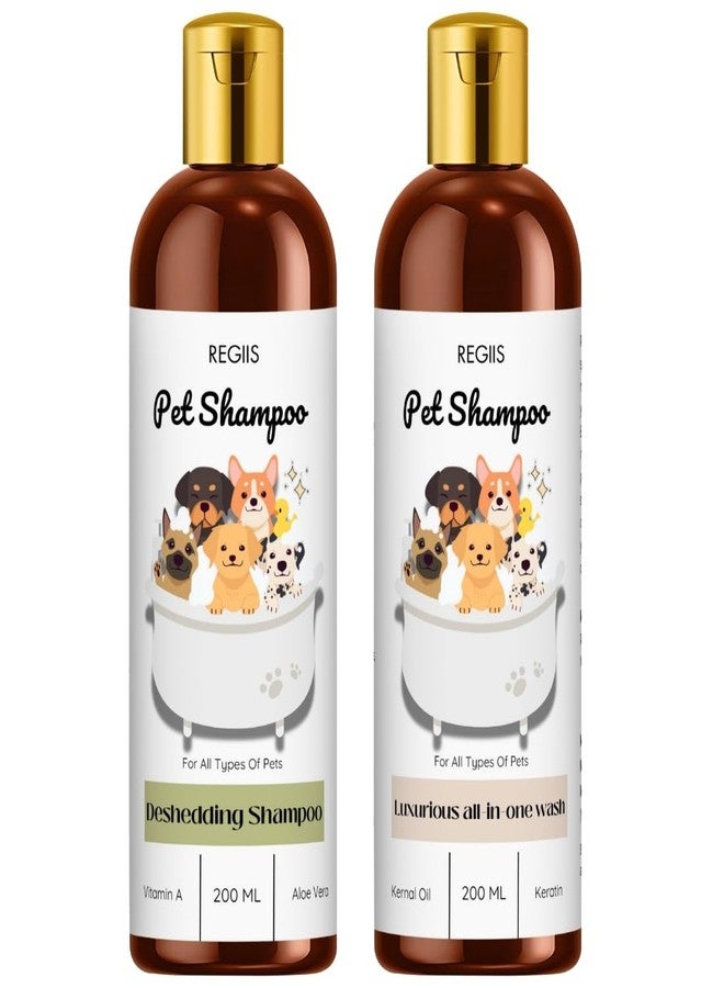 شامبو ريجيس للحيوانات الأليفة للكلاب، تركيبة شاملة لإزالة الشعر الزائد وغسيل متكامل مع فيتامين أ، والصبار، وزيت نواة النخيل، والكيراتين، 200 مل، عبوة من قطعتين - Image 1